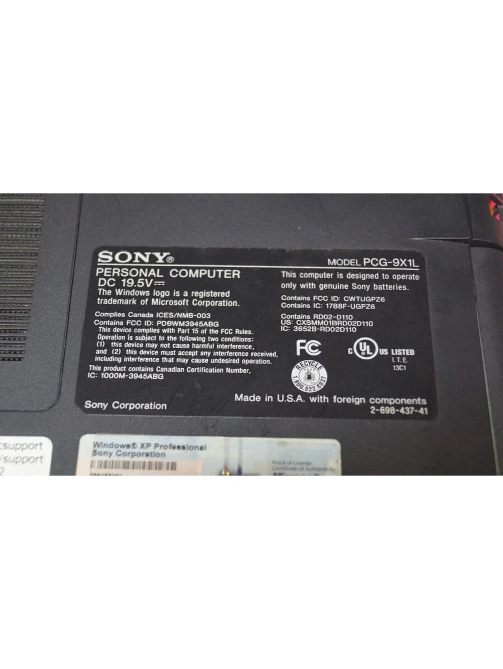Sony Vaio VGN-BX670P PCG-9X1L Intel Centrino Duo 1GB Ram ATI Graphics Dry Batt